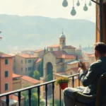 Person enjoying leisurely outdoor meal with fresh local food in relaxed setting