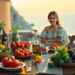 Fresh Mediterranean vegetables, olive oil, and whole grains arranged on rustic table