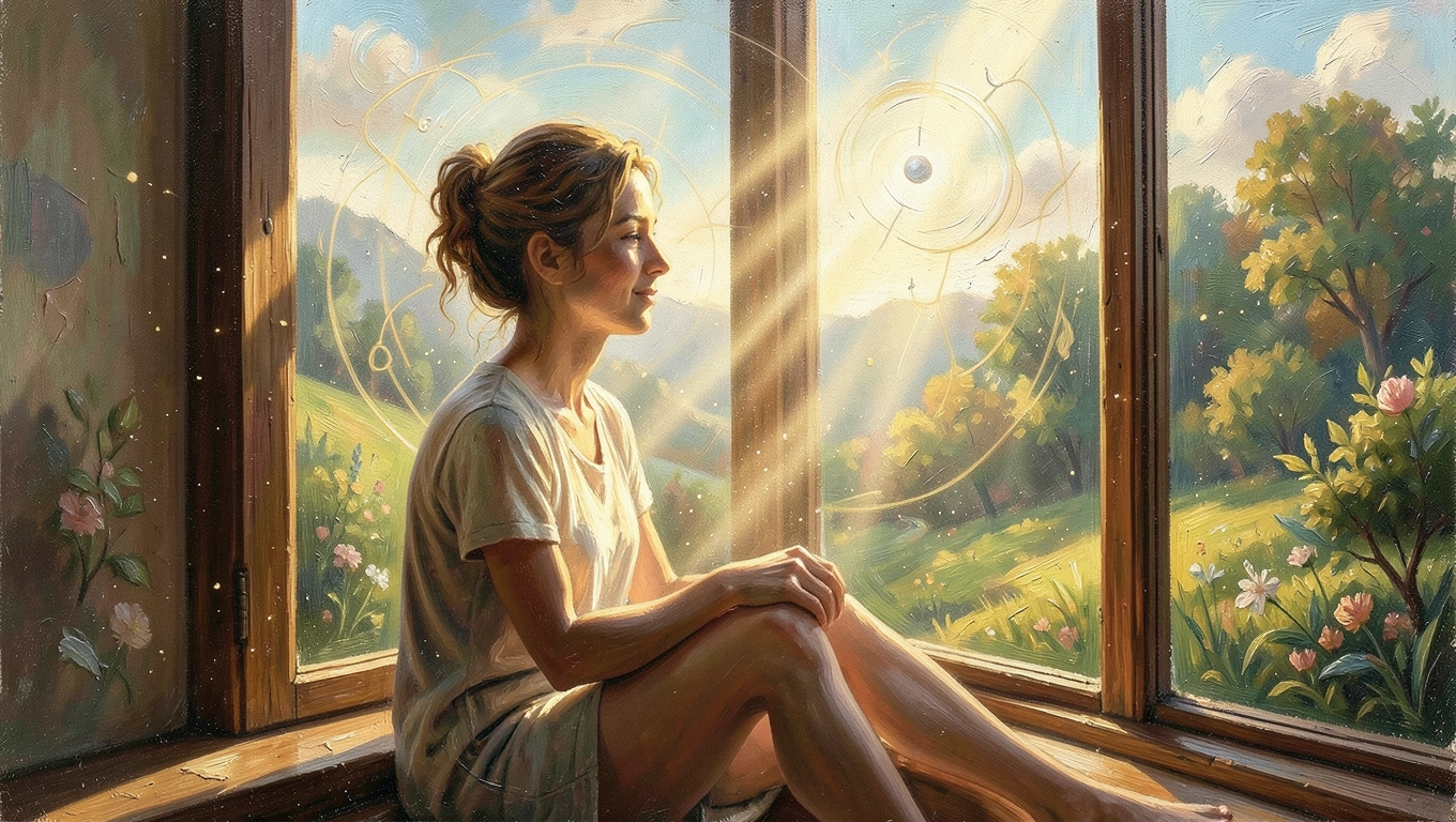 Person standing by open window with natural sunlight streaming in