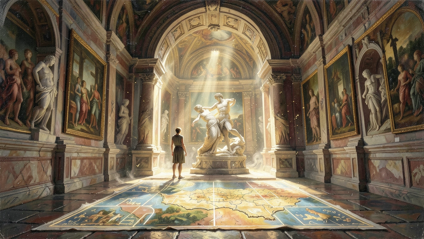 Art galleries and museums in Rome with classical sculptures and Renaissance paintings