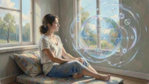 person sitting calmly in quiet space practicing mindfulness